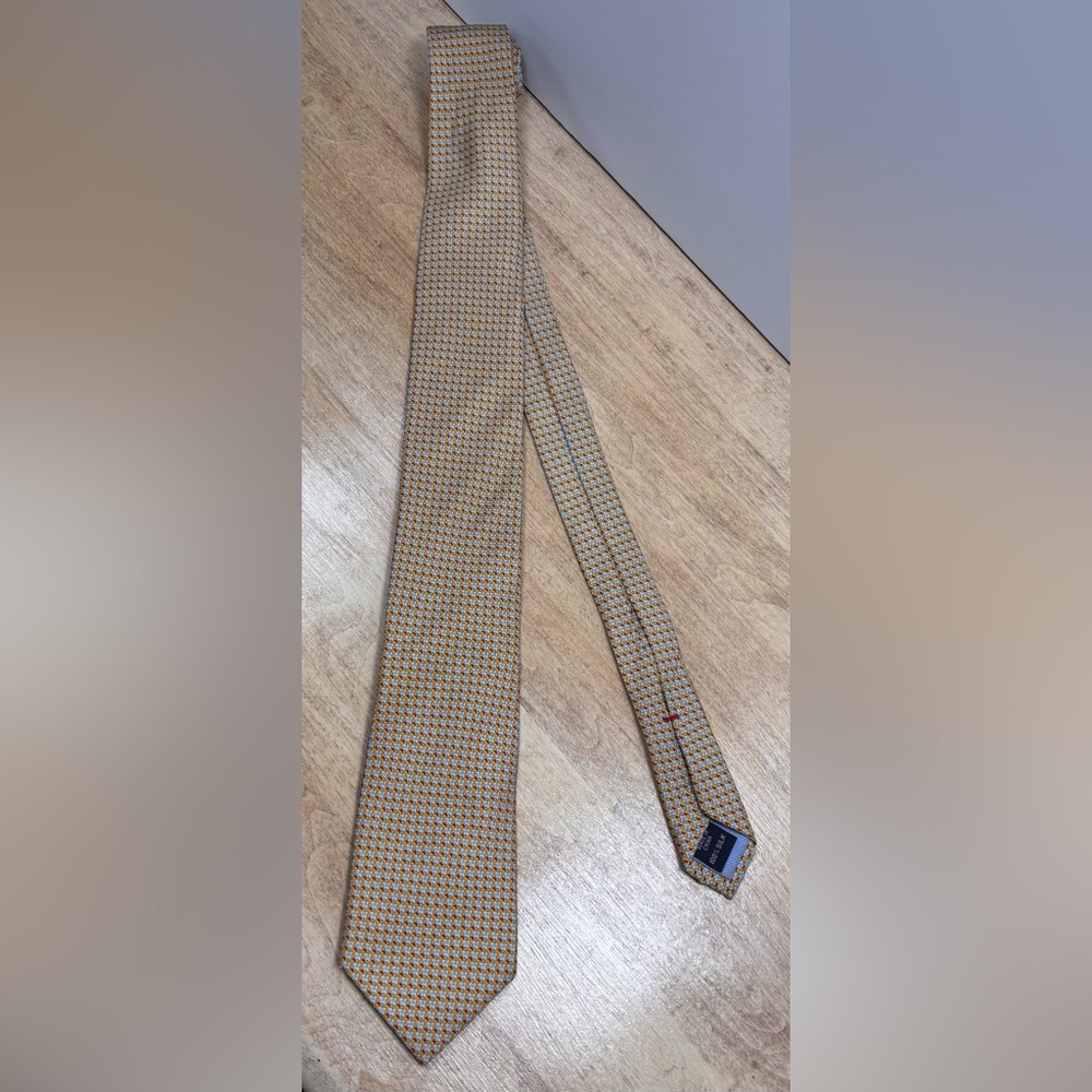 Tommy Hilfiger Gold Silk Tie - Abstract Geometric Pattern
